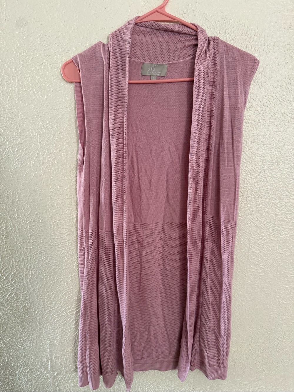 Joan Vass Sleeveless Open-Front Cardigan in Mauve Pink